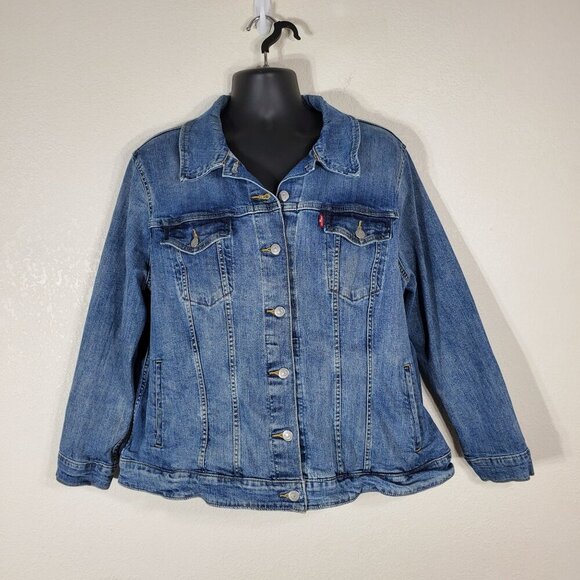 Levis Denim Trucker Jacket Plus Size 3X Womens Blue Jean Jacket Cowgirl Western - Picture 12 of 12